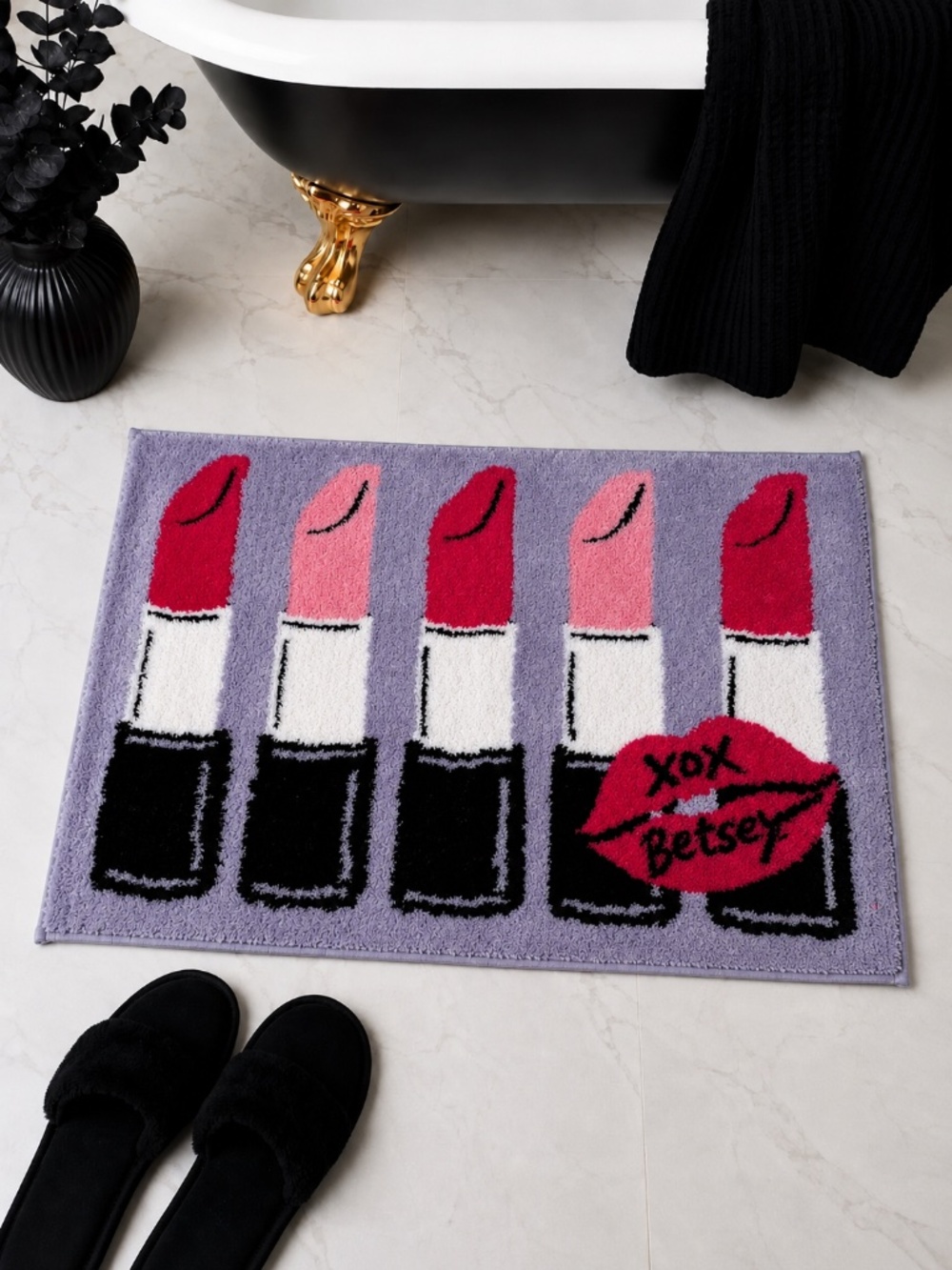 Betsey Johnson Lipstick Lips Bath Rug 20x30 Pink Purple Makeup Glam Decor